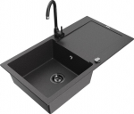 Granitinė virtuvinė plautuvė Mexen Leo su mai&scaron;ytuvu ir sifonu, Black granite+Black