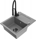 Granitinė virtuvinė plautuvė Mexen Enzo su mai&scaron;ytuvu ir sifonu, Grey+Black