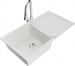 Granitinė virtuvinė plautuvė Mexen Leo su mai&scaron;ytuvu ir sifonu, White+Chrome
