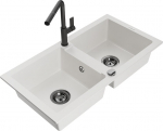Granitinė virtuvinė plautuvė Mexen Mario su mai&scaron;ytuvu ir sifonu, White+Black