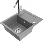 Granitinė virtuvinė plautuvė Mexen Enzo su mai&scaron;ytuvu ir sifonu, Grey+Black/Chrome