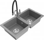 Granitinė virtuvinė plautuvė Mexen Mario su mai&scaron;ytuvu ir sifonu, Grey+Black/Chrome