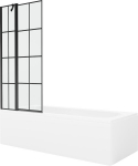 Vonia Mexen Vega su apdaila ir stiklo sienele, 180x80 cm + 80 cm, White+Black grid