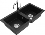 Granitinė virtuvinė plautuvė Mexen Mario su mai&scaron;ytuvu ir sifonu, Black+Chrome