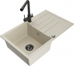 Granitinė virtuvinė plautuvė Mexen Bruno su mai&scaron;ytuvu ir sifonu, Beige+Black