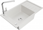 Granitinė virtuvinė plautuvė Mexen Elias su mai&scaron;ytuvu ir sifonu, White+Chrome