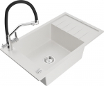 Granitinė virtuvinė plautuvė Mexen Elias su mai&scaron;ytuvu ir sifonu, White+Black/Chrome