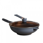 Nerūdijančio plieno wok su dangčiu, 32 cm apvalus dugnas surenka daugiau aliejaus Wok + dangtis + garintuvas + mentelė