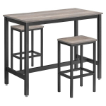 Baro staliukų komplektas su 2 baro kėdėmis, virtuvės konsolė su baro kėdėmis, virtuvės stalas ir virtuvės kėdės pramoninio dizaino, 120x60x90 cm, grynoji juoda.