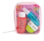 Kūno priežiūros rinkinys IDC Institute Radiant Skin Travel Set moterims: du&scaron;o želė, 90 ml + kūno losjonas, 50 ml + kūno dulksna, 30 ml
