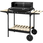 "Outsunny" medžio anglių kepsninė i&scaron; metalo BBQ rūkykla su ratukais, reguliuojamo auk&scaron;čio grotelės, malkų stovas, mobili kepsninė ant vežimėlio, medžio anglių kepsninė, medžio anglių kepsninė, skirta kepsniams stovyklaujant, terasoje, 103x47x95 cm