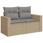 Dvivietė sodo sofa，Lauko sofa su pagalvėlėmis, smėlio spalvos, poliratanas CFE53714
