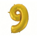 Folijos balionas numeris 9, auksinis matinis, 92 cm