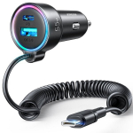 Greita automobilinė įkroviklis 3in1 su USB-C kabeliu 1.5m 55W, juoda