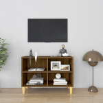 TV spintelė su medinėmis kojelėmis, 69,5x30x50 cm, ruda