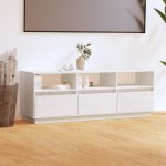 vidaXL Televizoriaus spintelė, balta, 140x37x50cm, pu&scaron;ies masyvas