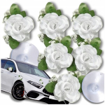 6 baltų rožių rinkinys, dirbtinės vestuvinės automobilio dekoracijos
