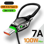 USB A į Type C kabelis 100W 7A greito krovimo, 6,6 pėdos C tipui