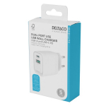 USB GaN sieninis įkroviklis DELTACO, 1x USB-A 18, W 1x USB-C PD 30 W, PPS / USBC-AC155 / 1903158