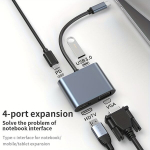 USB C &Scaron;akotuvas prie HDTV 4k30Hz VGA 1080P Adapteris, 4-in-1 USB 3.0 100W Įkrovimo PD Prievadas.