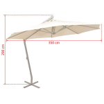 vidaXL Pakabinamas skėtis nuo saulės, 350cm, alium. kotas, smėlio sp., Kreminė spalva