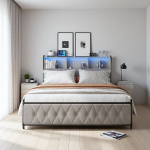 Dvigulė lova 180x200 cm, su LED juostiniu ap&scaron;vietimu, USB jungtimi, stalčiais su vieta daiktams susidėti, pilka, Ominaisuudet:

1. Eritt&auml;in suuri koko + ylelliset materiaalit: T&auml;m&auml; 180 cm leve&auml; king size -s&auml;nky sopii t&auml;ydellisesti pariskuntien mukava ...
