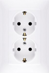 Simon 10 dvigubas Schuko rozetės lizdas, baltas, 16a 250v Ip20