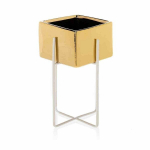 Gėlių vazonas su stovu Mizu Gold White, 12x12x20,4 cm, geltonas
