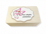 Medinė krik&scaron;tadėžė su spauda Vienaragis 30 x 18 cm