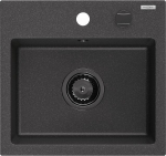 Granitinė virtuvinė plautuvė Mexen Milo su sifonu, Black granite+Black, 435 x 410 mm