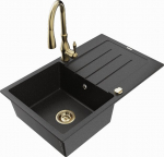 Granitinė virtuvinė plautuvė Mexen Bruno su mai&scaron;ytuvu ir sifonu, Metallic black/silver/gold