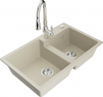 Granitinė virtuvinė plautuvė Mexen Tomas su mai&scaron;ytuvu ir sifonu, Beige/Chrome