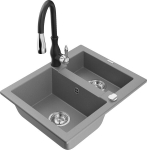 Granitinė virtuvinė plautuvė Mexen Carlos su mai&scaron;ytuvu ir sifonu, Grey/Black