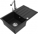 Granitinė virtuvinė plautuvė Mexen Bruno su mai&scaron;ytuvu ir sifonu, Black/Chrome