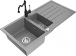 Granitinė virtuvinė plautuvė Mexen Andres su mai&scaron;ytuvu ir sifonu, Grey/Black