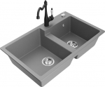 Granitinė virtuvinė plautuvė Mexen Tomas su mai&scaron;ytuvu ir sifonu, Grey/Black