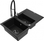 Granitinė virtuvinė plautuvė Mexen Gaspar su mai&scaron;ytuvu ir sifonu, Black/Black/Chrome