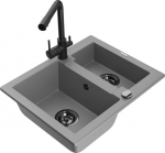 Granitinė virtuvinė plautuvė Mexen Carlos su mai&scaron;ytuvu ir sifonu, Grey/Black