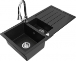 Granitinė virtuvinė plautuvė Mexen Andres su mai&scaron;ytuvu ir sifonu, Black/Chrome