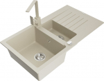 Granitinė virtuvinė plautuvė Mexen Matias su mai&scaron;ytuvu ir sifonu, Beige