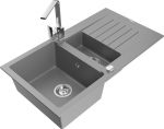 Granitinė virtuvinė plautuvė Mexen Matias su mai&scaron;ytuvu ir sifonu, Grey/Chrome