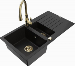 Granitinė virtuvinė plautuvė Mexen Matias su mai&scaron;ytuvu ir sifonu, Black/Gold