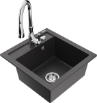 Granitinė virtuvinė plautuvė Mexen Vito su mai&scaron;ytuvu ir sifonu, Black granite+Chrome