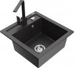 Granitinė virtuvinė plautuvė Mexen Vito su mai&scaron;ytuvu ir sifonu, Black granite