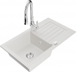 Granitinė virtuvinė plautuvė Mexen Pablo su mai&scaron;ytuvu ir sifonu, White+Chrome