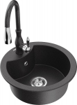 Granitinė virtuvinė plautuvė Mexen Diego su mai&scaron;ytuvu ir sifonu, Black granite