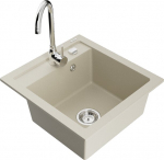 Granitinė virtuvinė plautuvė Mexen Vito su mai&scaron;ytuvu ir sifonu, Beige/Chrome