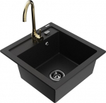 Granitinė virtuvinė plautuvė Mexen Vito su mai&scaron;ytuvu ir sifonu, Black+Gold