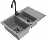 Granitinė virtuvinė plautuvė Mexen Gaspar su mai&scaron;ytuvu ir sifonu, Grey/Black