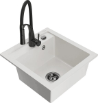 Granitinė virtuvinė plautuvė Mexen Vito su mai&scaron;ytuvu ir sifonu, White+Black
